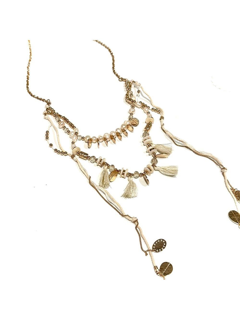 WHITE HOUSE BLACK MARKET Boho Luxe White & Gold Teardrop Layered Necklace | NWT - Picture 3 of 11